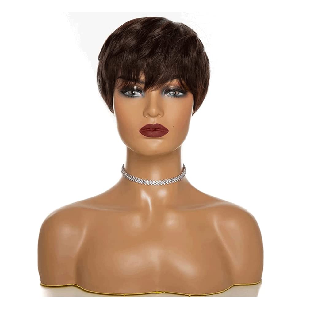 LIOONS Parrucca realistica Parrucche da Donna Parrucca Corta Riccia Corta con Onda Naturale con Frange Piatte 5 "/ 13 Cm per Parrucche alla Moda da Donna Africana Eleganza Naturale