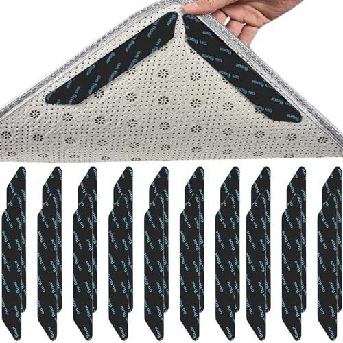 JCKD 20pcs Antideslizante para Alfombras, Alfombras Antideslizantes, Adhesivo de Alfombra Lavable y Reutilizable Antideslizante, para Alfombras de Pisos de Madera, para Interiores y Exteriores（Negro）