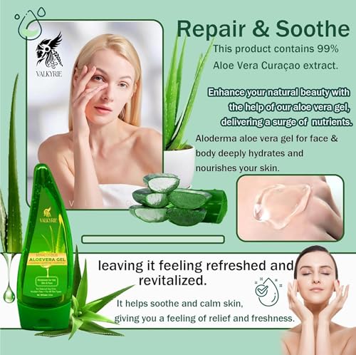 Image of VALKYRIE Aloe Vera Gel for Face & Body Made within 12 Hours of Harvest, 98% Pure Aloe Vera Gel for Skin,Scalp,& Hair, Soothing Aloe Face Moisturizer | Multipurpose Gel (120gm)