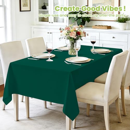 Image of Mulbozy Dark Green Plastic Table Cloth Disposable 4 Pack, 54 x 108 Inch Tablecloths Rectangle, Green Plastic Table Cover for Party Decor