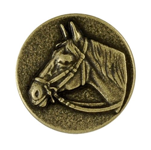 21mm (7/8") Horse Head Metal Button with Shank by 2pcs, Old Brass, BEA-21205