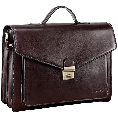 Banuce Vintage Leather Briefcase for Men with Lock Attache Case Business Bags Shoulder Tote Work Bags Dark Brown