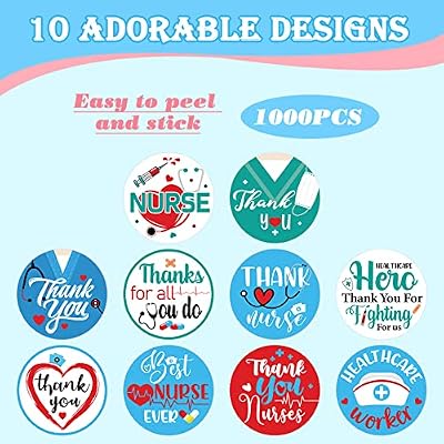 Thenshop 1000 Pcs Nurse Thank You Labels Healthcare Workers Roll Stickers Labels Round Nurse Stickers 1.2 Nursing Stickers Nurses Appreciation Decals for Nurse Week Doctors Envelopes Sealing Gift