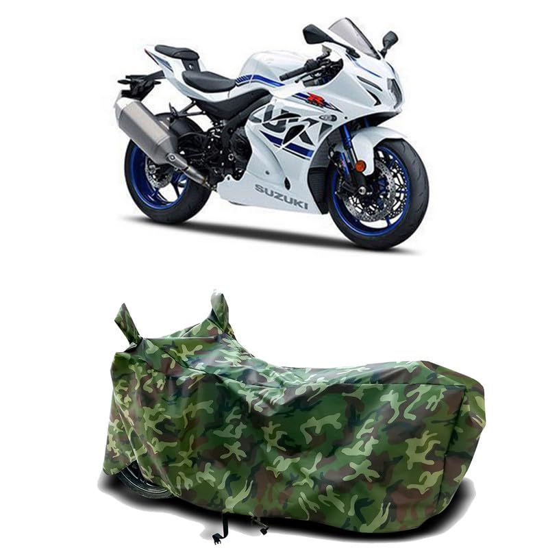 Image of DUFFEL-100% Heat Protection Two Wheeler Bike /Scooty Body Cover for Suzuki GSX R1000R BS6 Water Resistance /UV-Rays /Birds Dropping /Scratchproof /Dust Proof /Waterproof[Green Jungle Print]
