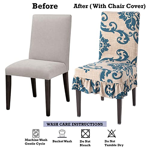 Image of HOKIPO Dining Chair Frill Protector Cover Set of 2 Elastic Slip Covers (AR-4074-D6*2),Beige