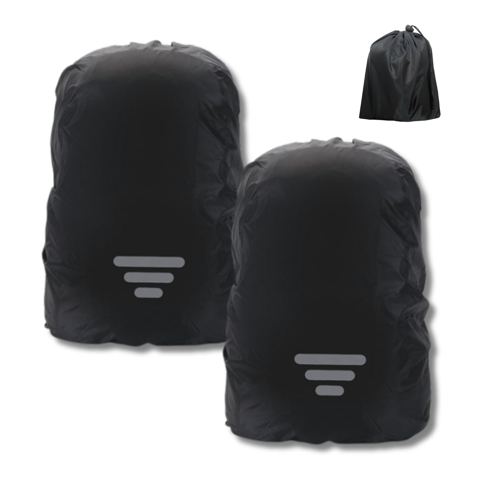 GlneYos 2 Pack rain Cover for Backpack with Reflective，Waterproof Dirt Repellent Thicken Rucksack Cover，for Hiking Cycling Traveling Camping (Black Three-bar, M(25-40L))-image-46