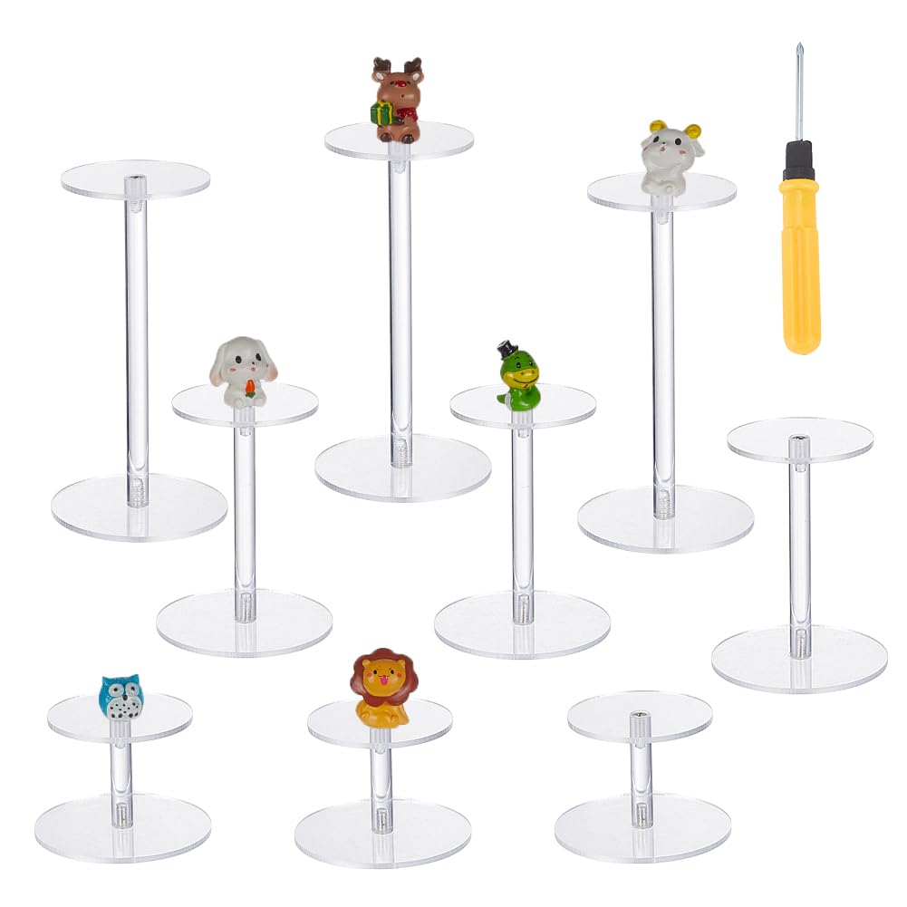 ORIGACH Lot de 9 présentoirs en acrylique pour miniatures volantes - 3 hauteurs différentes - Support de combat rond transparent - Pour jeux de rôle, gâteaux, bijoux, montres