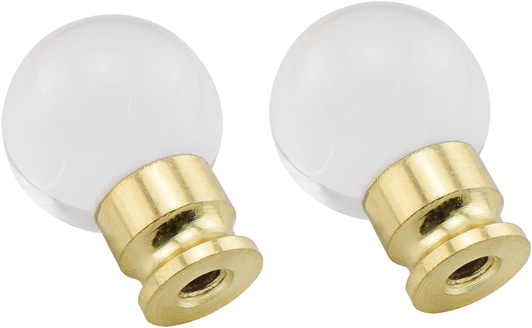 Clear Glass Ball Lamp Finials 1/4"-27 Thread Knob for Lamp Shade Holder Top Fixing and Decoration, Height 1-1/2 Inches [2pcs Gold]