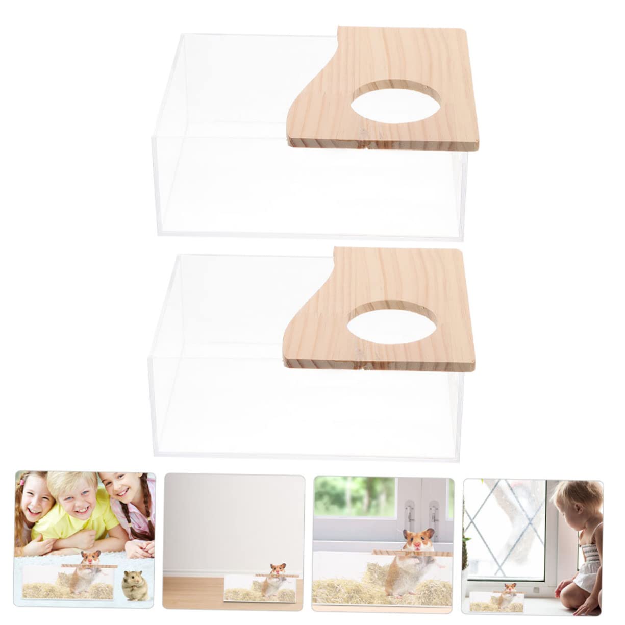 IMIKEYA Transparente Chinchilla Badewannen aus Acryl und Holz 2 Stück Leicht und Sicher für Empfindliche Kleintiere zum Baden und Spielen zu Hause