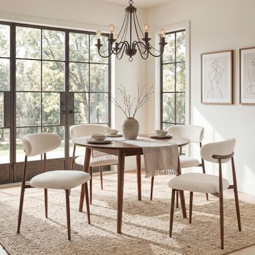 Ckaff Lot de 4 Chaises de Salle à Manger, Chaises de Cuisine en Tissu Chenille, Fauteuil Salon Rembourrée avec Cadre en Métal en Noyer pour Salle à Manger...