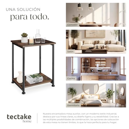 TecTake Mesa Auxiliar Yonkers 38,5 x 30 x 51,5 cm, mesilla de recibidor, mobiliario de Dormitorio, Mesa para salón Estilo insdustrial (Madera Industrial Oscura) - imagen 8