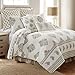 Levtex Home - Kamira Ochre Quilt Set - Full/Queen Quilt and Two Standard Shams - Bordered Floral - Ochre, Grey and Cream - Quilt (88x92in.) and Shams (20x26in.) - Reversible - Cotton