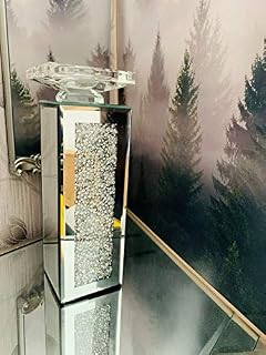 Crushed Diamond Crystal Pillar Tealight candle holder Clear Silver Diamante Mirrored Mirror Glass centerpieces for party light, Wedding ,Coffee Table Home decor Gift