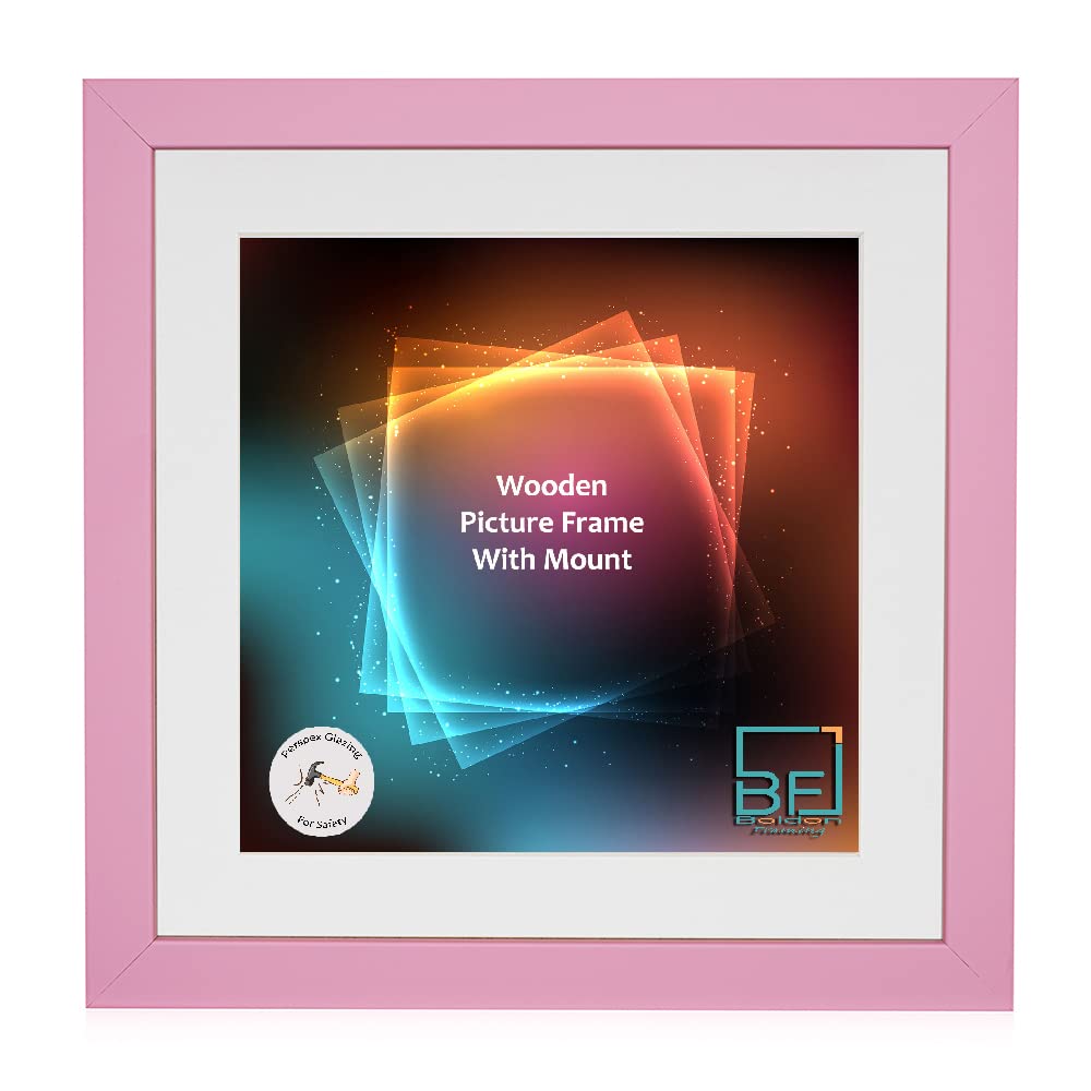 Boldon Framing - Pink, Square Thin Photo Frame in Solid Wood with White Wall Mount, 12x12 - Pic Size 10x10 Picture Display