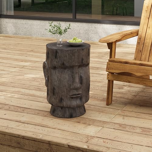 Christopher Knight Home Myan Concrete Outdoor Side Table, MGO Moai Statue Pedestal End Table, Small Coffee Table for Patio Garden, Easter Island Moai Outdoor Plant Stand for Balcony Yard Lawn, Grey by Christopher Knight Home - Used condition - Image 3