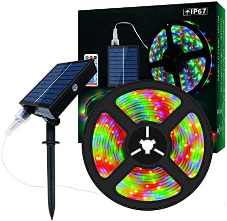 Solar LED Strip Lights Outdoor, 16.4ft 280 LEDs Solar Powered Color Changing LED Strip with 8 Lighting Modes IP67 Waterproof Decorative Rope Lights for Yard Trees Garden