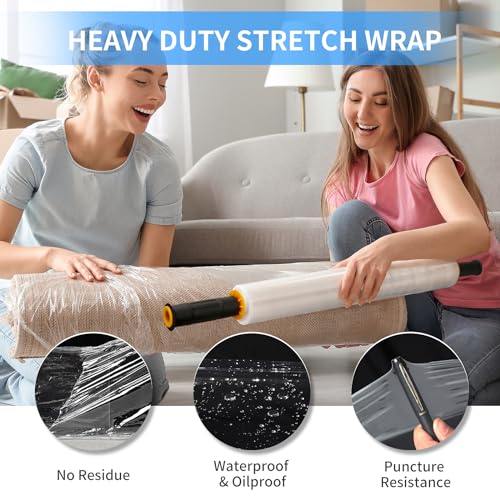 Origuuds Stretch Film, 80 Gauge Stretch Wrap with Handles, Industrial Strength Plastic Wrap for Moving, Pallet Wrap, Packing, Furniture Wrapping, Luggage (Clear/15 Inch x 1000 Feet, 2 Roll) by Origuuds - Used condition - Image 3