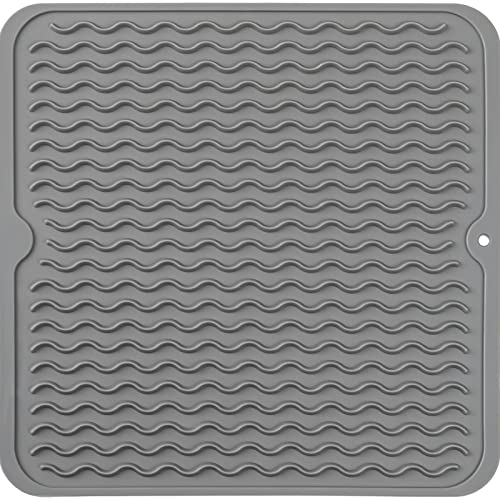 MicoYang Silicone Dish Drying Mat for Multiple Usage,Easy clean,Eco-friendly,Heat-resistant Silicone Mat for Kitchen Counter or Sink,Refrigerator or Drawer liner Grey M 12 inches x 12 inches