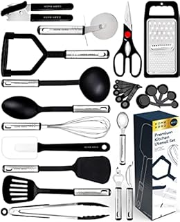 Home Hero 25 pcs Kitchen Utensils Set - Nylon & Stainless Steel Cooking Utensils Set - Non-Stick Kitchen Utensils with Spatula - Kitchen Gadgets Cookware Set - Kitchen Tool Set - Kitchen Ladles