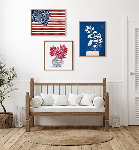 Kate and Laurel Sylvie Floral Flag Framed Canvas Wall Art by Sara Berrenson, 18 x 24, Natural, Chic Floral American Flag Art Wall Décor by Kate and Laurel - Used condition - Image 2