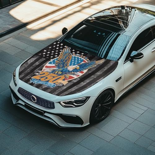 Image of Car Hood Cover Elastic Washable Hood Covers for Cars USA 250th Birthday Print Auto Hoods Protector Automotive Decor Half Car Cover for Cars Hoods Banner Replacement