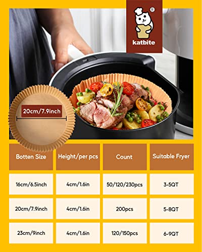 Katbite 200Pcs Air Fryer Liners, Parchment Paper For 5-8 Qt Air Fryer Basket, Non Stick Air Fryer Parchment Paper Liners Made Of Food Grade Parchment Paper, 7.9 Inch #TOP1