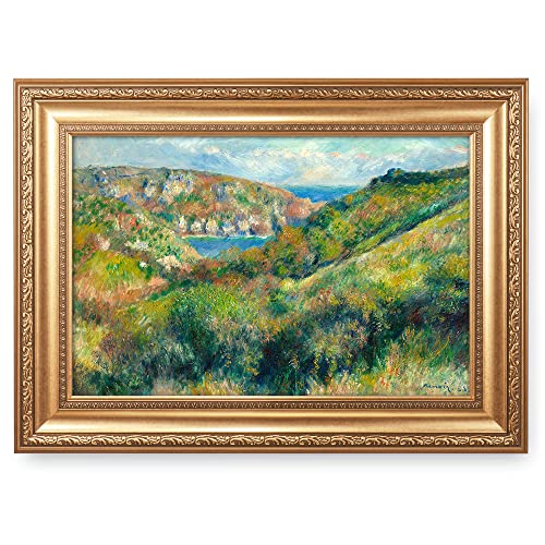 Hills around the Bay of Moulin Huet, Guernsey by Pierre-Auguste Renoir Painting Reproductions Framed Size:30X22 inches,Image Size:24X16 inches World Classic Reproductions For HomeDecor,Gold Frame