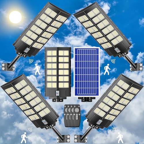 4-Pack LED Wide Angle Lamp 4800W Outdoor Waterproof, 300000LM 7000K Outdoor LED Street Light Dusk to Dawn, Solar Street Light with Motion Sensor, for Parking Lot, Yard 4800W-4Pack
