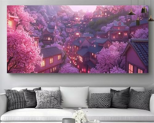 Peinture diamant point de croix pour débutant : grand tableau strass 50x150cm style floral