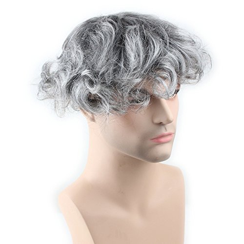 Dreambeauty Men's Toupee 10Ã—8 inch Human Hair 2# Color Mix 60% Grey Hair Thin Skin Hairpiece Hair Replacement System Monofilament Net Base for Men