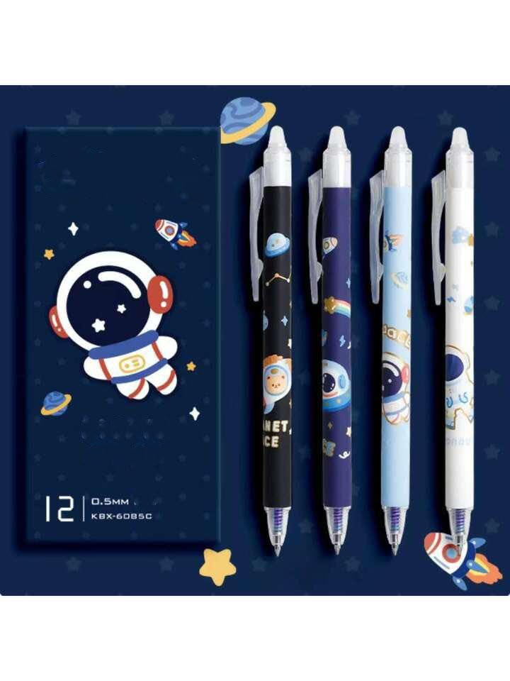Image of 12 Pcs Smooth Writing Eresable Gel Pen, Erasable Pen 0.5 mm, Erasable Pens with Magic Eraser, Kawaii Pens, Birthday Return Gifts for Kids -Blue Ink (Blue)