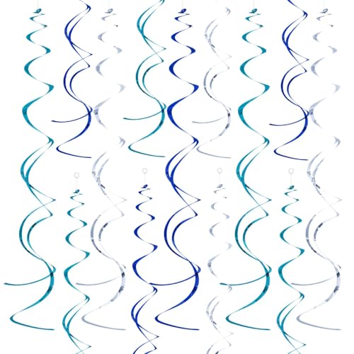 Image of Ceiling Swirl Foil Decorations Hanging Plastic Streamer Themed Swirl Party for Birthday Wedding Baby Shower Sea Nautical Themed Party, Pack of 28