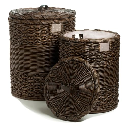 Image of wicker Round Laundry Basket with Lid| laundry basket with lid | storage basket Laundry Hampers(17 inchL x x 25 inchH) (Brown)