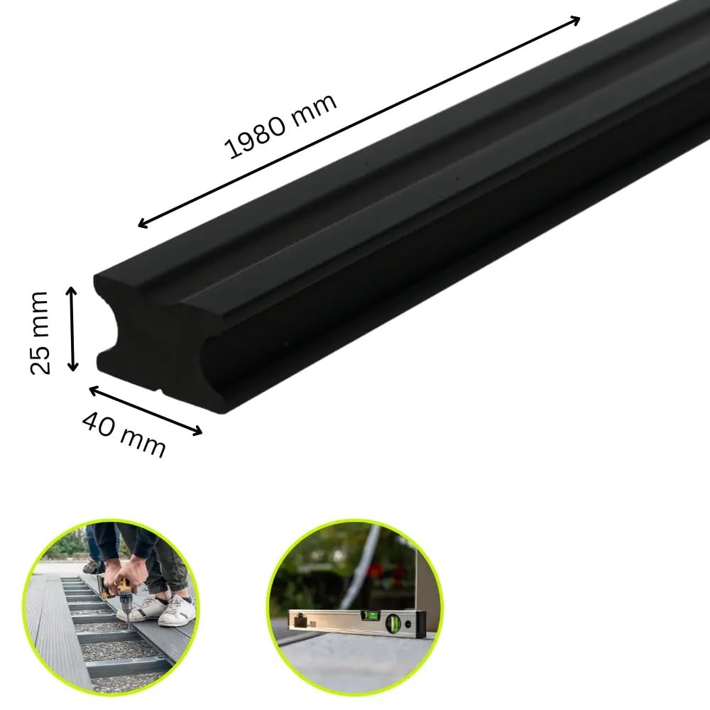 WPC Unterkonstruktion Vollmaterial 198×40×25 mm Schwarz – Terrassen Unterbau für WPC & Holz Dielen – witterungsbeständig, wasserfest, verrottungsfrei – für Terrasse, Balkon, Garten & Pool (20Stück)