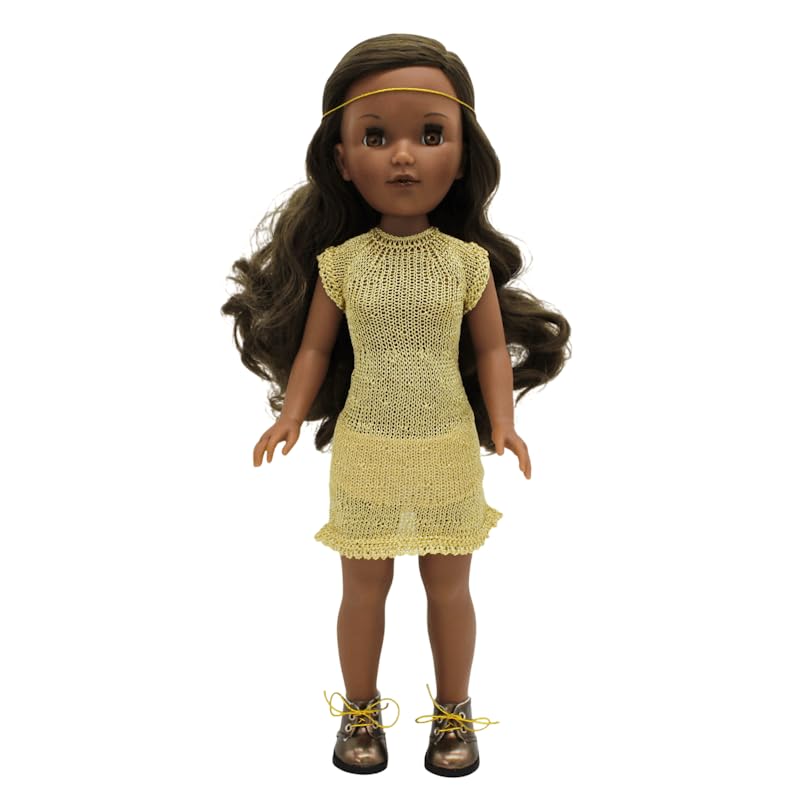 FOLK Muñeca Pepa's mulata Artesanía Original 41 cm., colección Vidal Rojas Dolls con Vestido Oro. Fabricada en España.