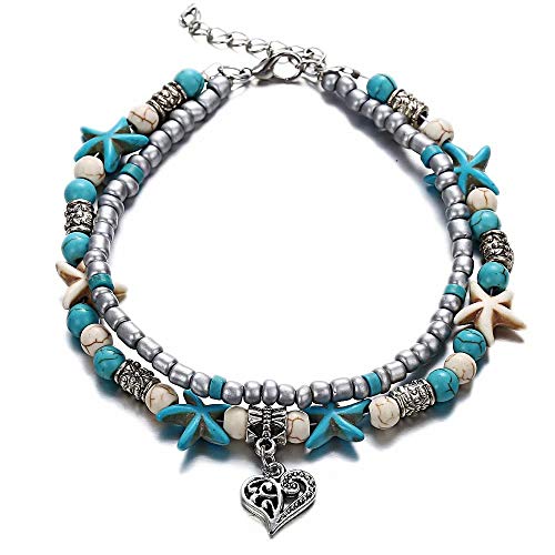 Preisvergleich Produktbild Mode Seestern Fußkettchen - Schildkröte Fußkettchen Nachahmung Perlen Fuß Armband, Conch Sea Star Yoga Strand Fußkettchen Fuß Zubehör für Frauen Mädchen Lady Geschenke