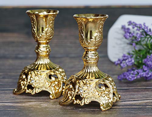 JAZPlayer Taper Candle Holders with Deluxe Engraved Design, Set of 2 Premium Candlestick Holders in Gold - Image 5
