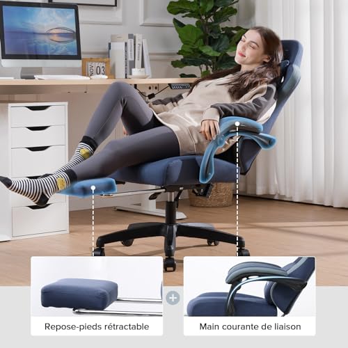 GTPLAYER Chaise Gaming Bureau Ergonomique Fauteuil Gaming Leathaire, accoudoir inclinable, avec Repose-Pieds Bleu foncé – Image 5