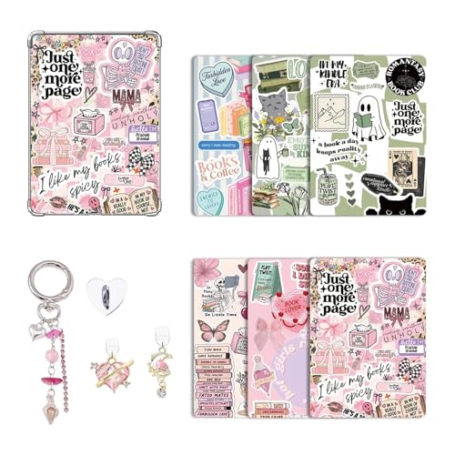 Kit de accesorios decorativos compatibles con Kindle Paperwhite (11e/12e) - Incluye 2 tapones a prueba de polvo USB-C con charms, 6 tarjetas decorativas, llaveros colgantes