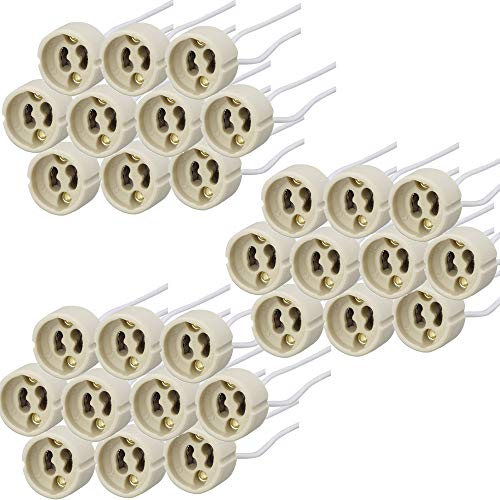PACK X 30 Portalámparas casquillos GU10 para bombillas halogenas hasta 100W y bombilla led, zócalo de cerámica con cable de silicona 150mm de alta resistencia.