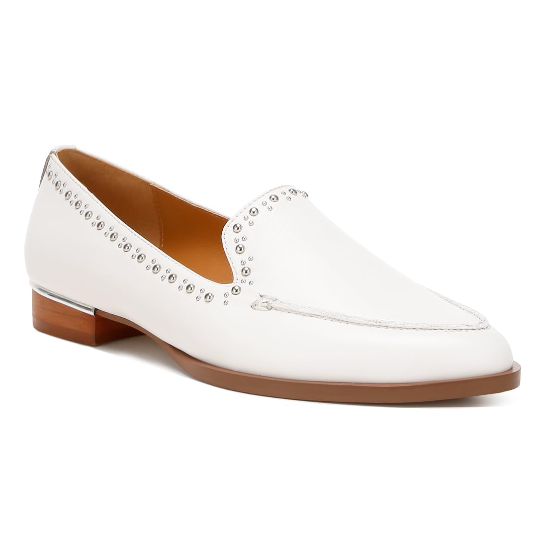 Delicate Stud Detail Leather Loafers Off White-image-47