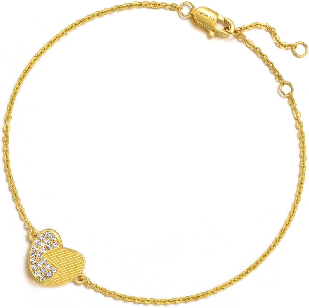 CHOW SANG SANG Essence 999 24K Gold Heart Diamond Bracelet for Women 94312B | 7 Inches, (18 CM)