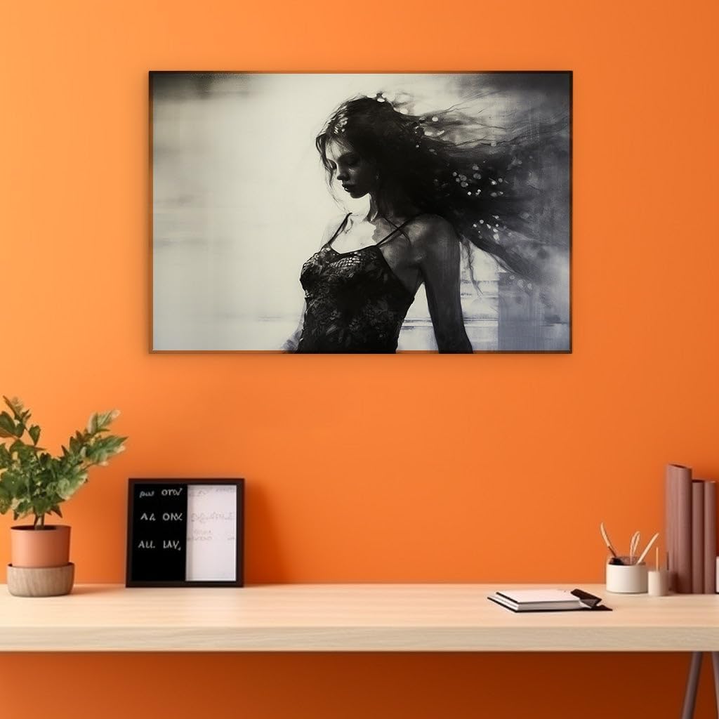 Canvas for Living room. Whispers of Elegance: A Mysterious Lady in Monochrome, 27 x 18 inch Canvas Wall Art - Ready to Hang