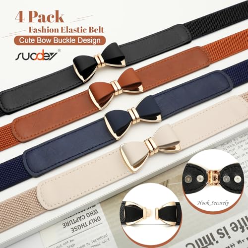 SUOSDEY 4 Pack Women Skinny Elastic Waist Bow Belt Fashion Ladies Belt for Dresses Skirts Christmas2