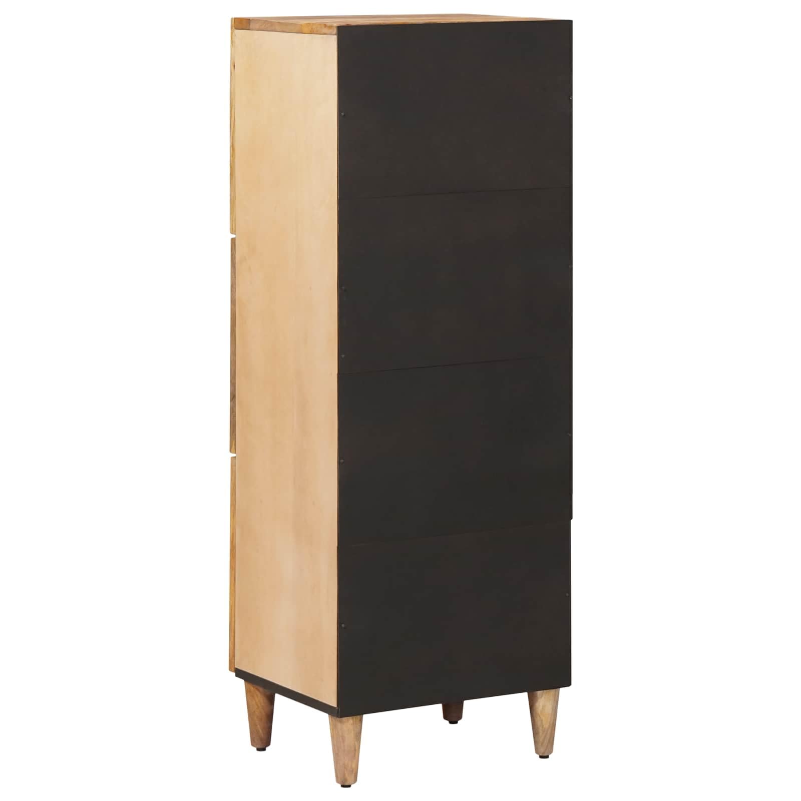 Stauraumschrank Braun aus massivem Mango-Holz 40 x 33,5 x 110 cm mit Messingknöpfen und 3 Türen, Wohnzimmer Medienaufbewahrung für TV, DVD, CD, Vinyl, Router, Kabel und Gaming Zubehör