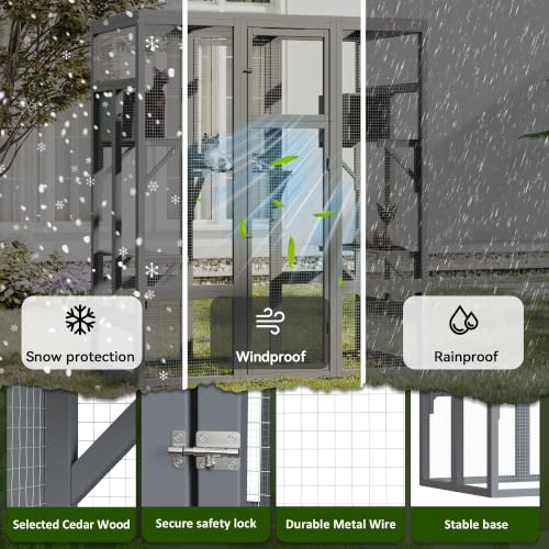 YADSUNY 70Inch Catio Outdoor Cat Enclosure, Large Cat House Cat Patio, Grey