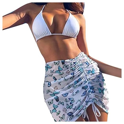 Rellenos Bikini Mariposas Color Damas Estampado Empuje Piezas Dividir Mujeres Bikinis Paquete de 3 Traje de baño Traje de baño Ropa de Playa Bikini con Cubierta Tostadora Bikini