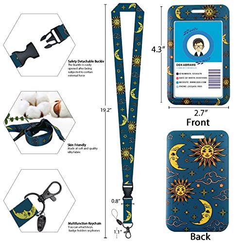 Bohemian Boho Lanyards For Id Badges, Fashionable Badge Reel Heavy Duty With Carabiner Clip, Id Badge Holder With Lanyard, Sun And Moon Face Art Design, Nurse Teacher Office Gifts #TOP3