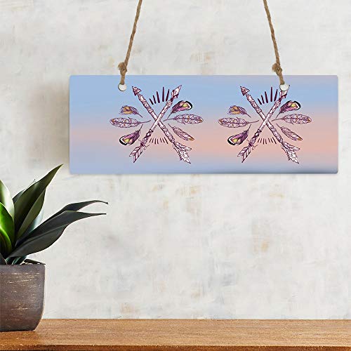 Printed Decorative Sign Hand Painted Arrow And Feathers On Gradient Background Hanging Sign Wall Decor For Living Room Bedroom Bathroom,Home Decoration 3.9" X 11" #TOP2