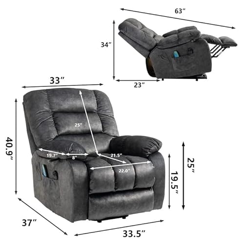 Homsof Electric Power Lift Chair Adjustable For Elderly, Heavy Duty And Safety Motion Reclining Loveseat Sofa, One Size, Beacon Grey(Massage Heating) #TOP1